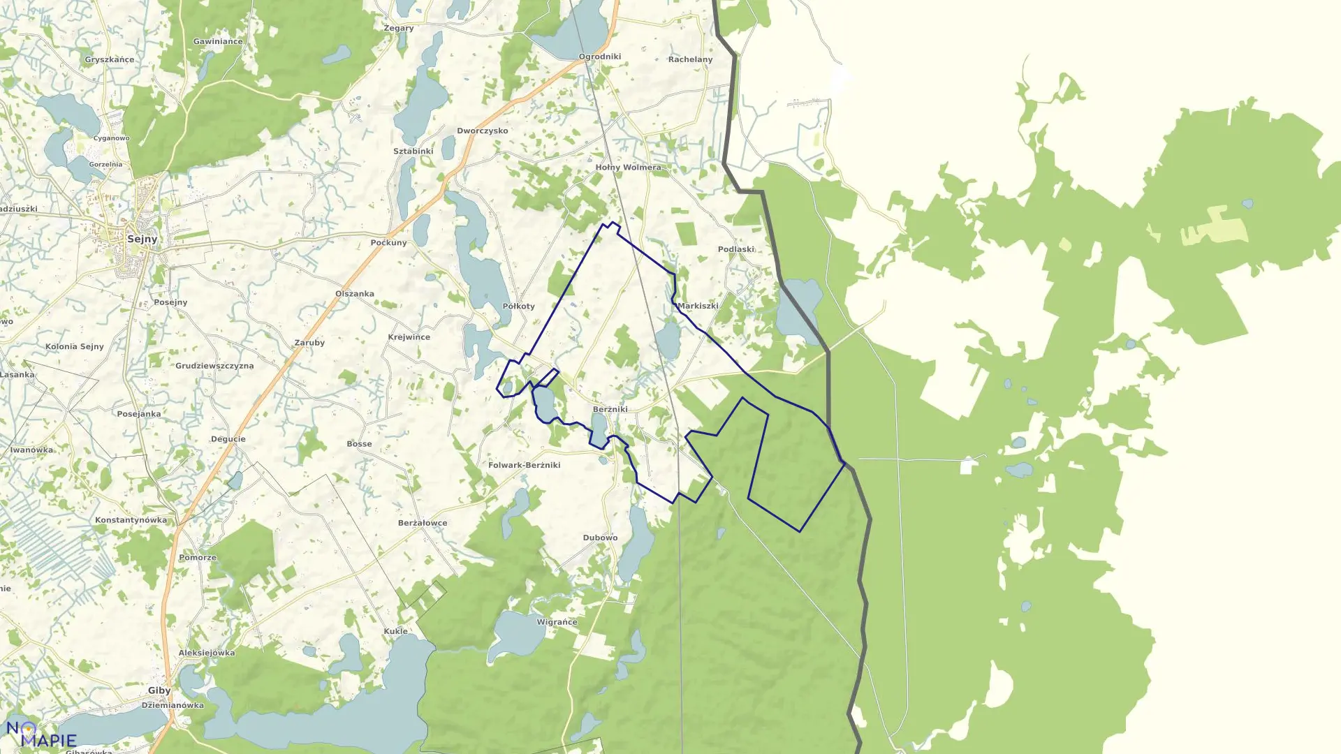 Mapa obrębu BERŻNIKI w gminie Sejny